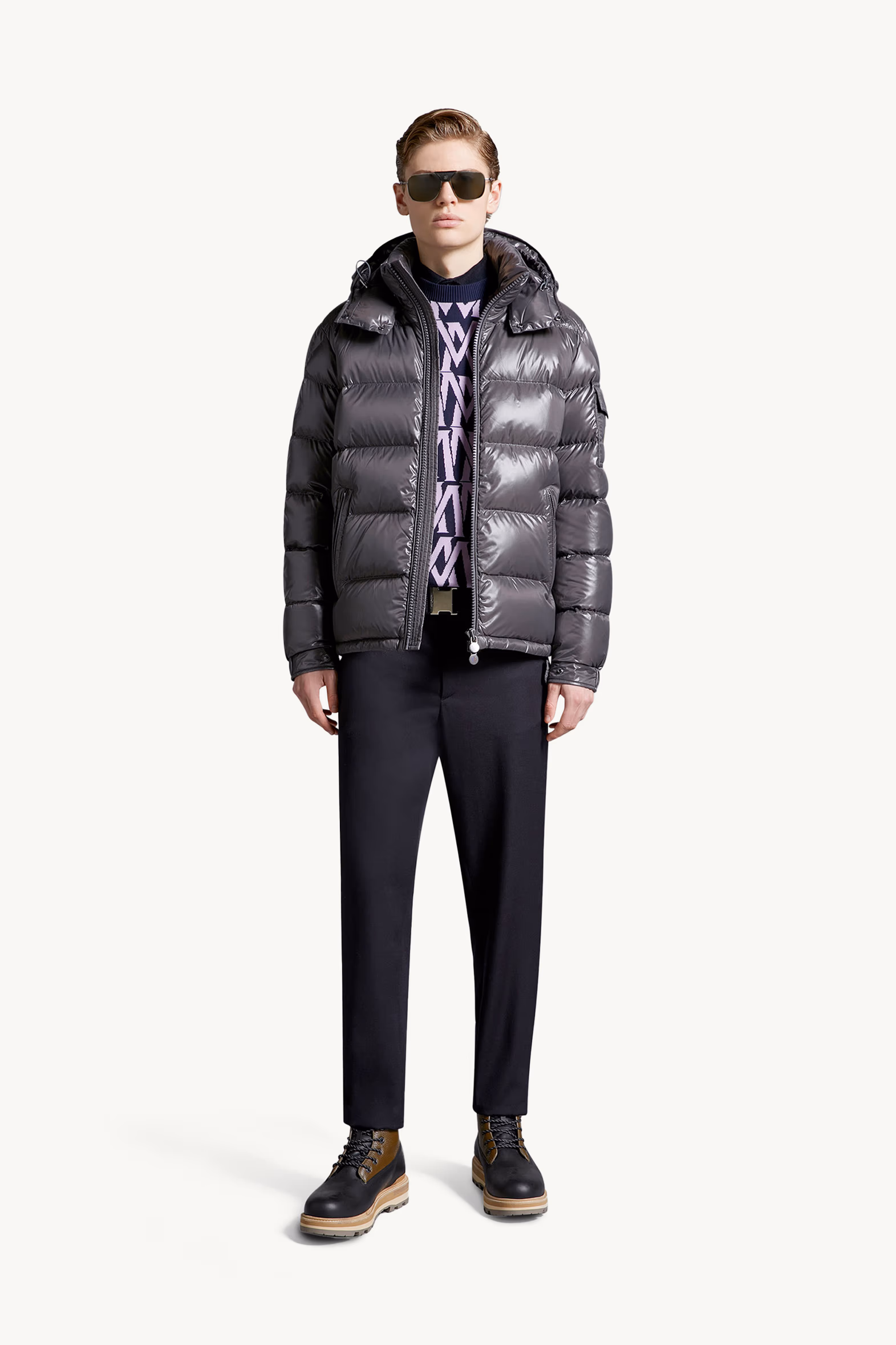 Moncler Maya Hooded Short Down Jacket Men Dark Grey Moncler 0